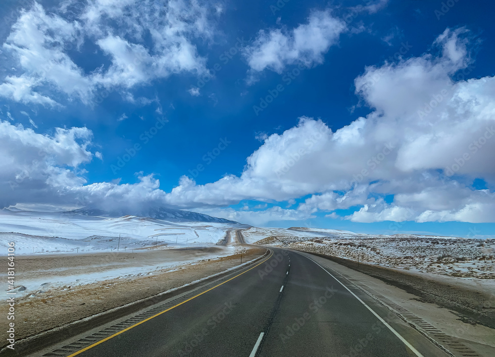 Wyoming from highway road in winter