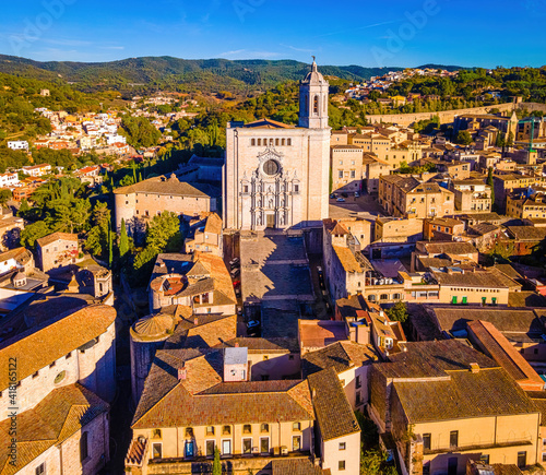 Aerial view of Girona, a city in Spain’s northeastern Catalonia region