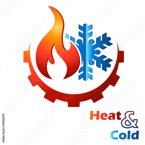 Klimaanlage - Logo mit Feuerflamme, Schneeflocke und Zahnrad