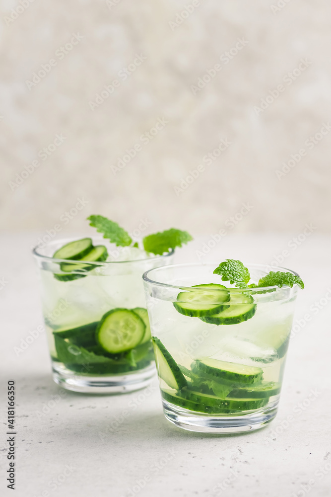 Mint cucumber iced cocktail. Space for text. Mint cucumber iced cocktail. Space for text.