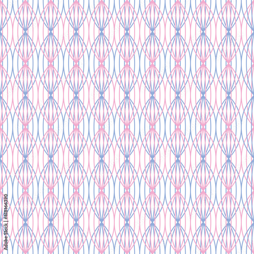 Fototapeta premium Overlapped stripe seeds vector repeat pattern. Pink and blue line art illustration background.