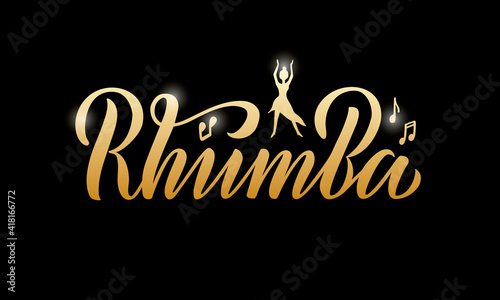 Vector illustration of rhumba isolated lettering for banner, poster, business card, dancing club advertisement, signage design. Creative handwritten text for the internet or print
