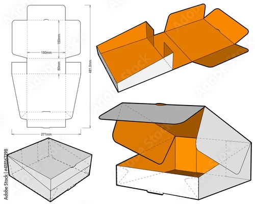 Delivery Food Packaging and Die-cut Pattern. Ease of assembly, no need for glue. The .eps file is full scale and fully functional. Prepared for real cardboard production.