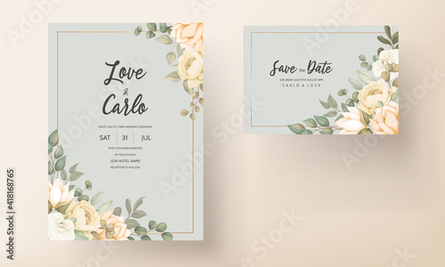 Elegant wedding invitation card with floral ornaments