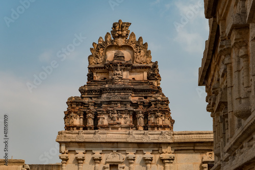 The ruined tower of the Krishna Temple in Hampi, Karnataka, India. The remains of an ancient civilization