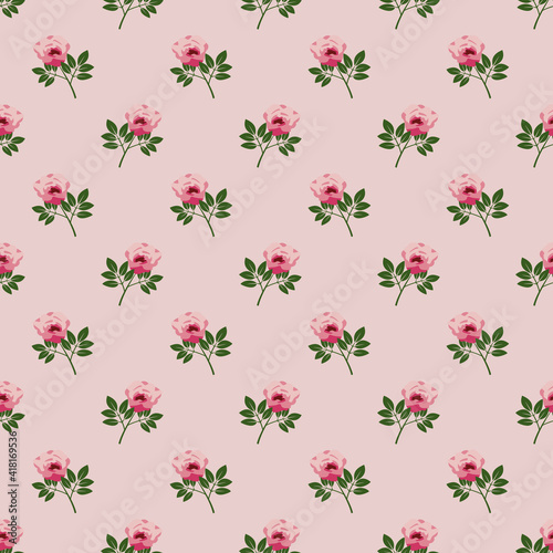 Bright roses on a pink background, seamless pattern