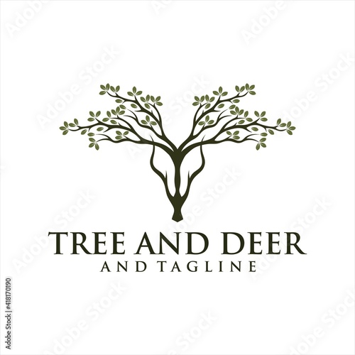 Modern deer head logo with leaf. Abstract  creative logo design Color and text can be changed according to your need 