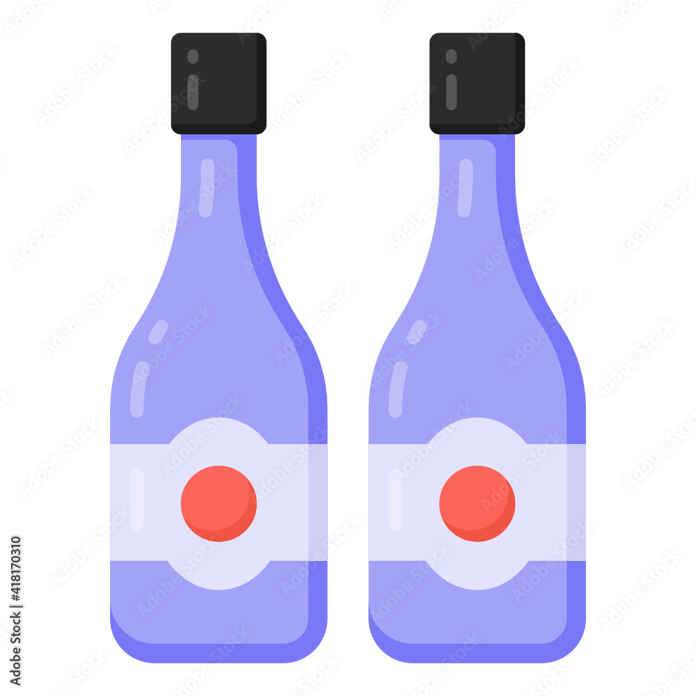 Flat icon of wine bottles, alcoholic drink
Flat icon of wine bottles, alcoholic drink