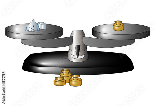 Balance scale system of weights and balance. For weighing elements and materials for science experiments.