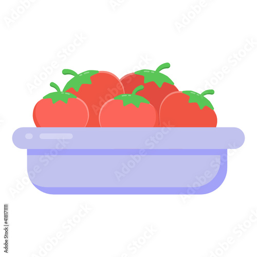 
Fresh tomatoes in a bowl, flat icon

