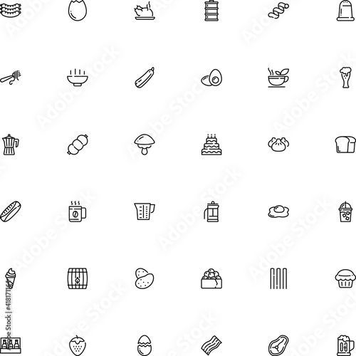 icon vector icon set such as: flat design-egg, hamburger, dough, machine, zucchini, fast, sushi, lasagne, seed, ravioli, production, holiday, omelet, roll, dark, juice, milkshake, steamer, noodles