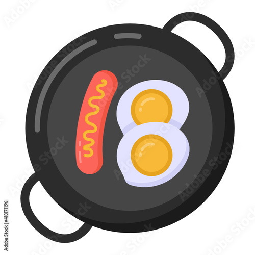 
Sausages with fried eggs, english breakfast flat icon

