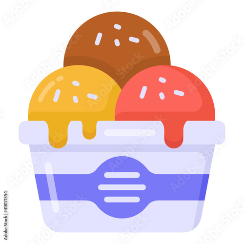 
An ice cream bucket in flat icon

