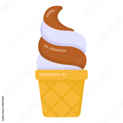 
A cream cone flat icon, a yummy dessert


