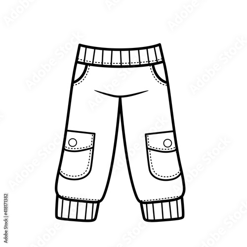 Sweatpants breeches with patch pockets outline for coloring on a white background