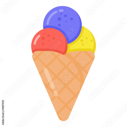 
An ice cream cone flat icon, a yummy dessert

