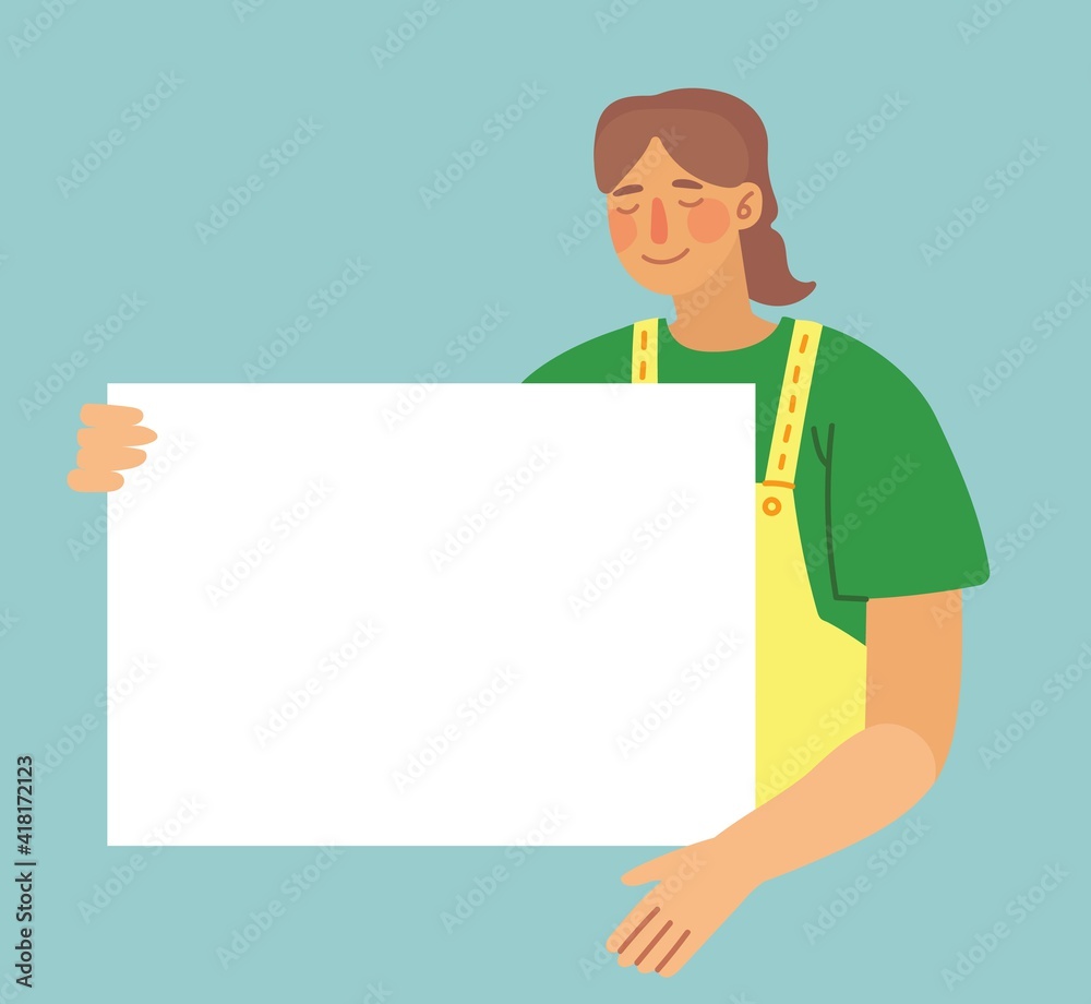 Vector illustration of woman with banner for use in advertising, presentations, brochures, blogs, documents and forms Vector illustration of woman with banner for use in advertising, presentations, brochures, blogs, documents and forms
