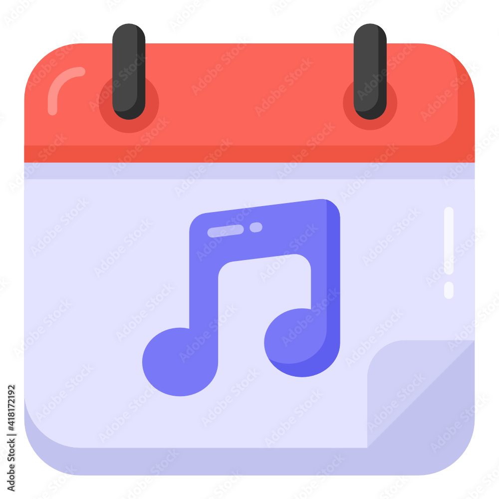 Music note on calendar, concept of party reminder icon Music note on calendar, concept of party reminder icon