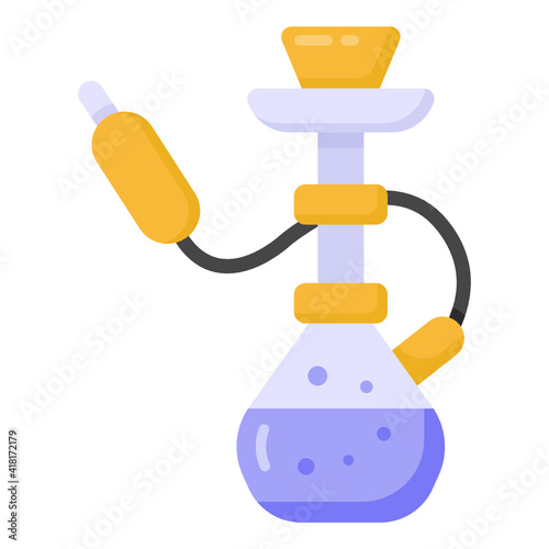
A vintage smoking device with long stem and handling pipe to be smoked through, hookah icon

