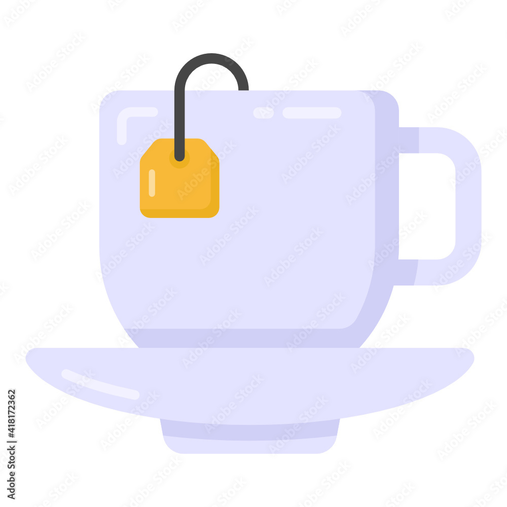 Teabag with cup and steam, teacup icon in flat design
Teabag with cup and steam, teacup icon in flat design