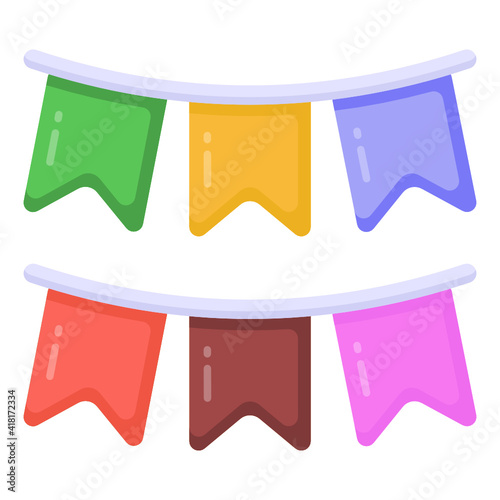 
Colorful buntings for party decorations, garlands flat icon

