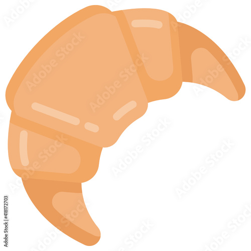 
Crescent roll in flat style icon, bakery item 

