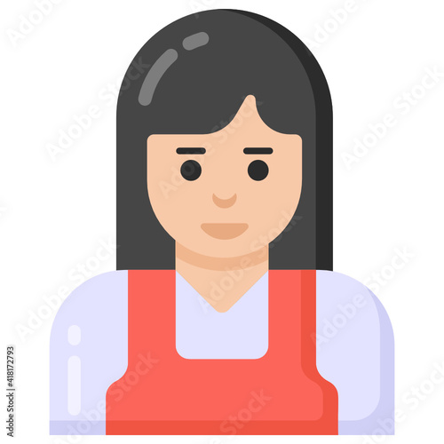 
Female in uniform denoting flat icon of barista

