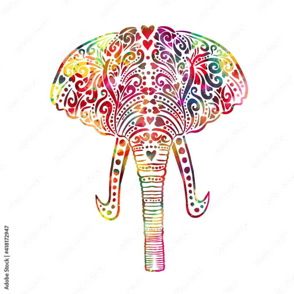 Obraz premium The elephant's head is multi-colored. Vector illustration