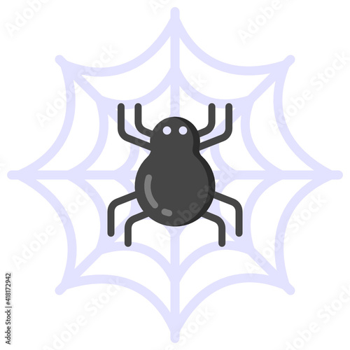 
A trendy vector of spider web style, spooky cobweb having spider on it 

