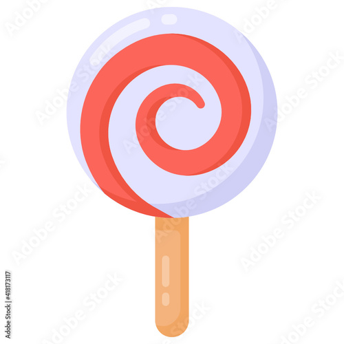 
A spiral lolly mounted on stick, vector of rainbow candy 

