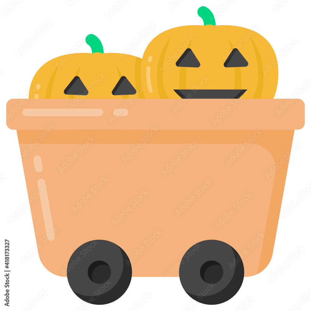Pumpkins inside cart, flat icon of pumpkin cart
Pumpkins inside cart, flat icon of pumpkin cart