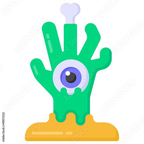  A rock hand with bone denoting halloween hand in flat icon