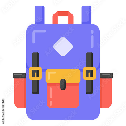 
Backpack in flat design icon, travelling bag 

