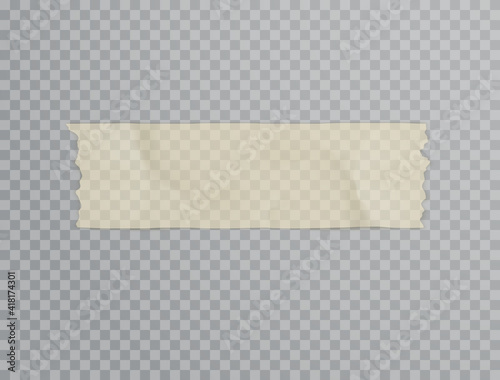Sticky tape stripe with shadow isolated on transparent background. Vector 3d torn paper adhesive scotch mockup