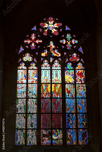 Stained glass window of St. Vitus Cathedral in Prague castle, Prague, Czech Republic