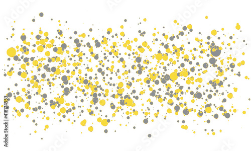 Falling confetti. Yellow and gray dots background.