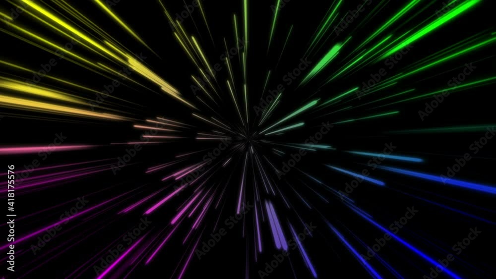 Gradient starburst rays. Hyperspace jump. Explosion star. 4k animation of glowing lines stream. Futuristic background with colorful luminous neon lines Gradient starburst rays. Hyperspace jump. Explosion star. 4k animation of glowing lines stream. Futuristic background with colorful luminous neon lines