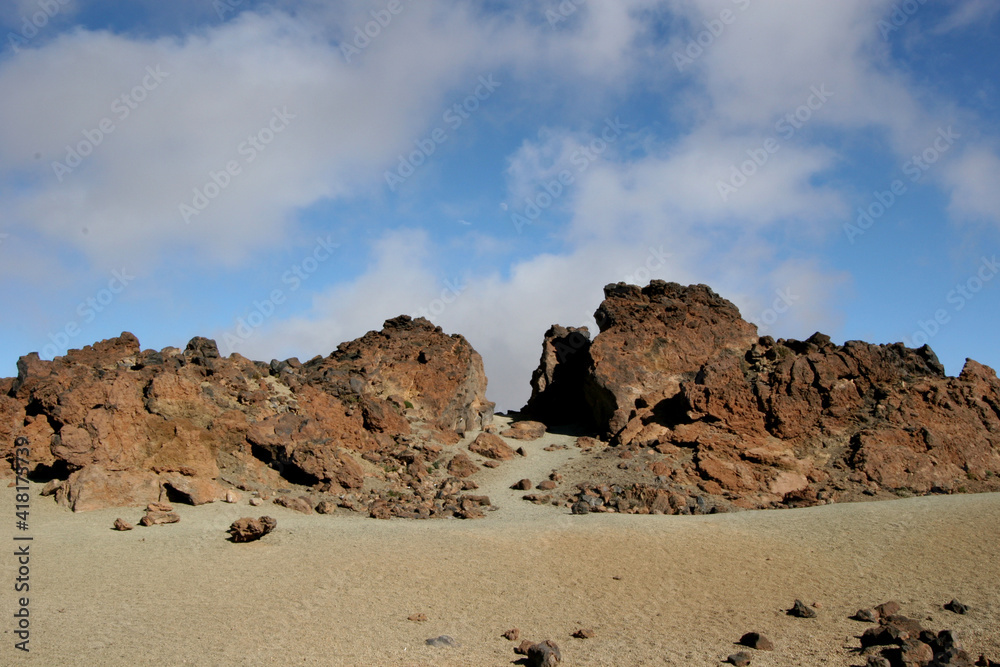 Lava fields in volcano Mount Teide national park on Tenerife island, Canary, Spain in sunny day