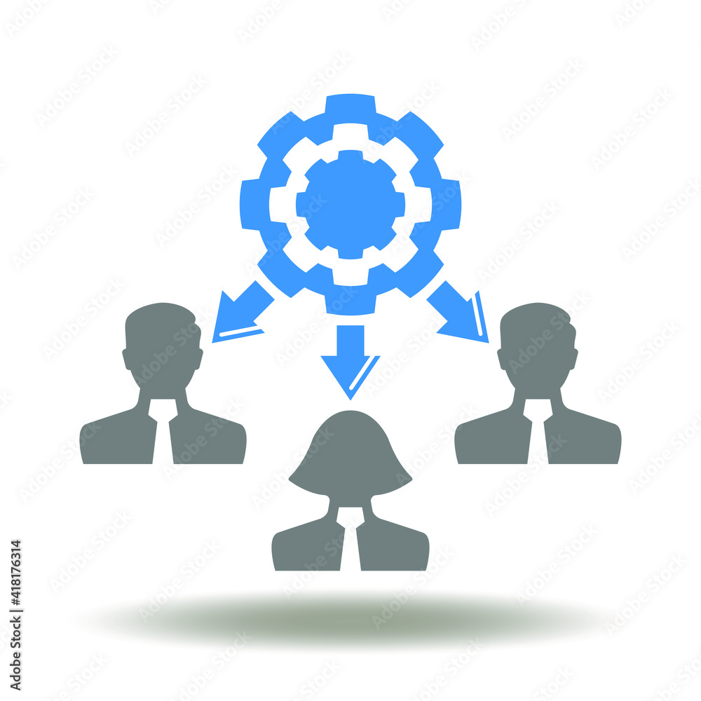 Gear arrows business people networking flowchart vector icon. Social