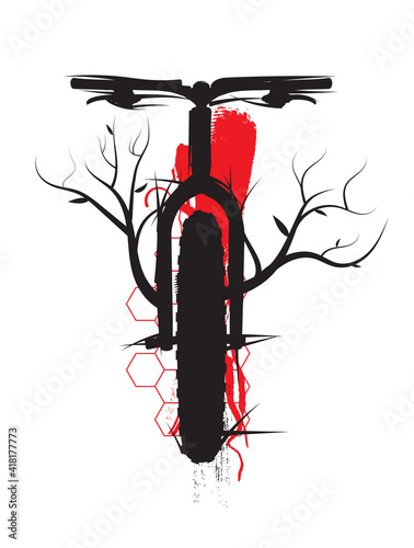 artistic polka trash mountain bike becoming tree branch
