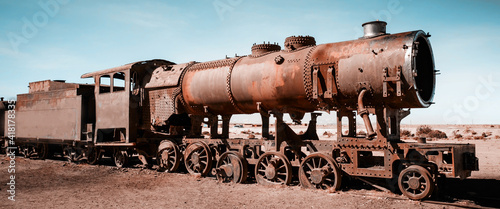 Fotografie, Obraz Old rusty steam trains near Uyuni in Bolivia. Cemetery trains.
