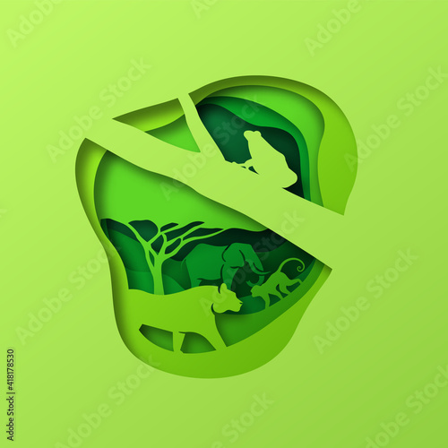 Green wild animal nature paper cut concept