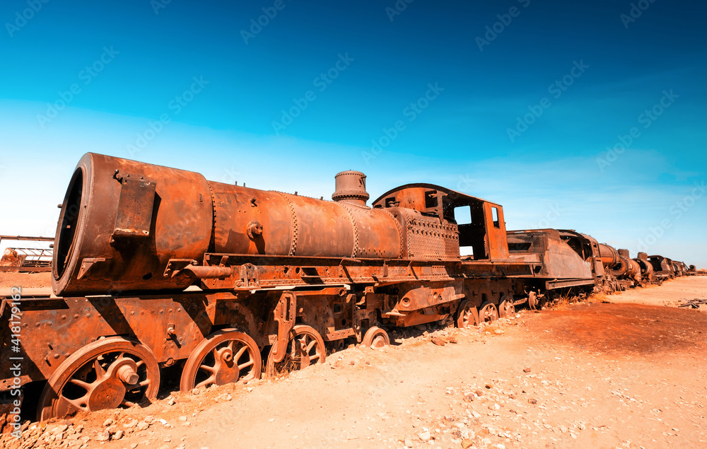 Old rusty steam train near Uyuni in Bolivia. Cemetery trains. Old rusty steam train near Uyuni in Bolivia. Cemetery trains.