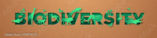 Biodiversity green paper cut animal nature concept