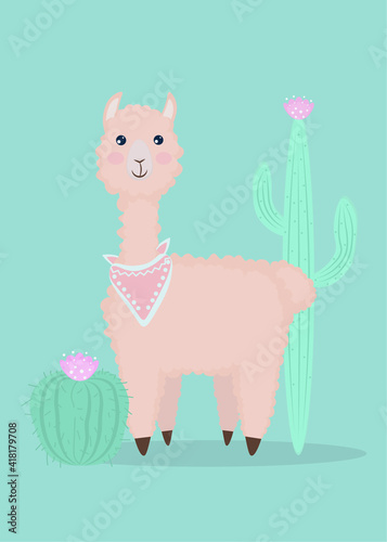 pattern with lamas alpacas cactus cactus flowers