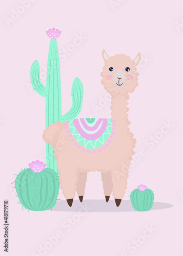pattern with lamas alpacas cactus cactus flowers