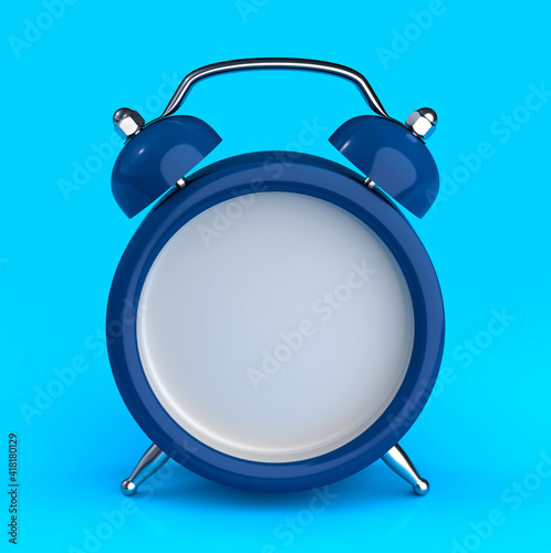 Customizable Blue Classic Alarm Clock on Blue Background 3D Illustration