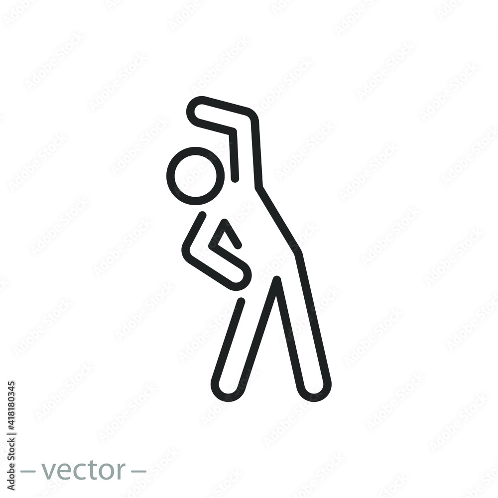 fitness exercise icon, workout in the gym or at home, sport body pose,  flexible fit person, athlete thin line symbol on white background -  editable stroke vector eps10 Stock Vector