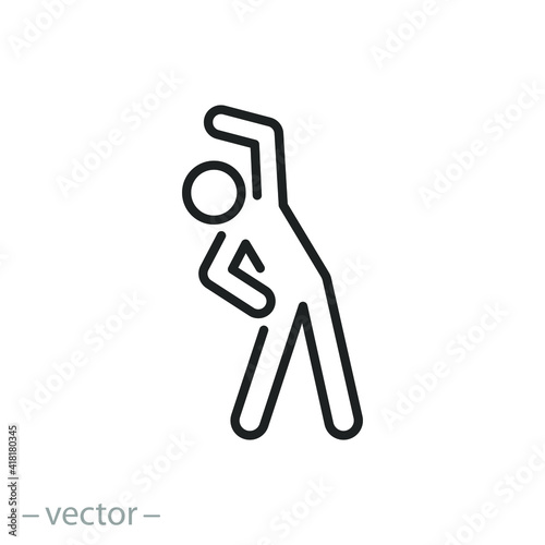 fitness exercise icon, workout in the gym or at home, sport body pose, flexible fit person, athlete thin line symbol on white background - editable stroke vector eps10