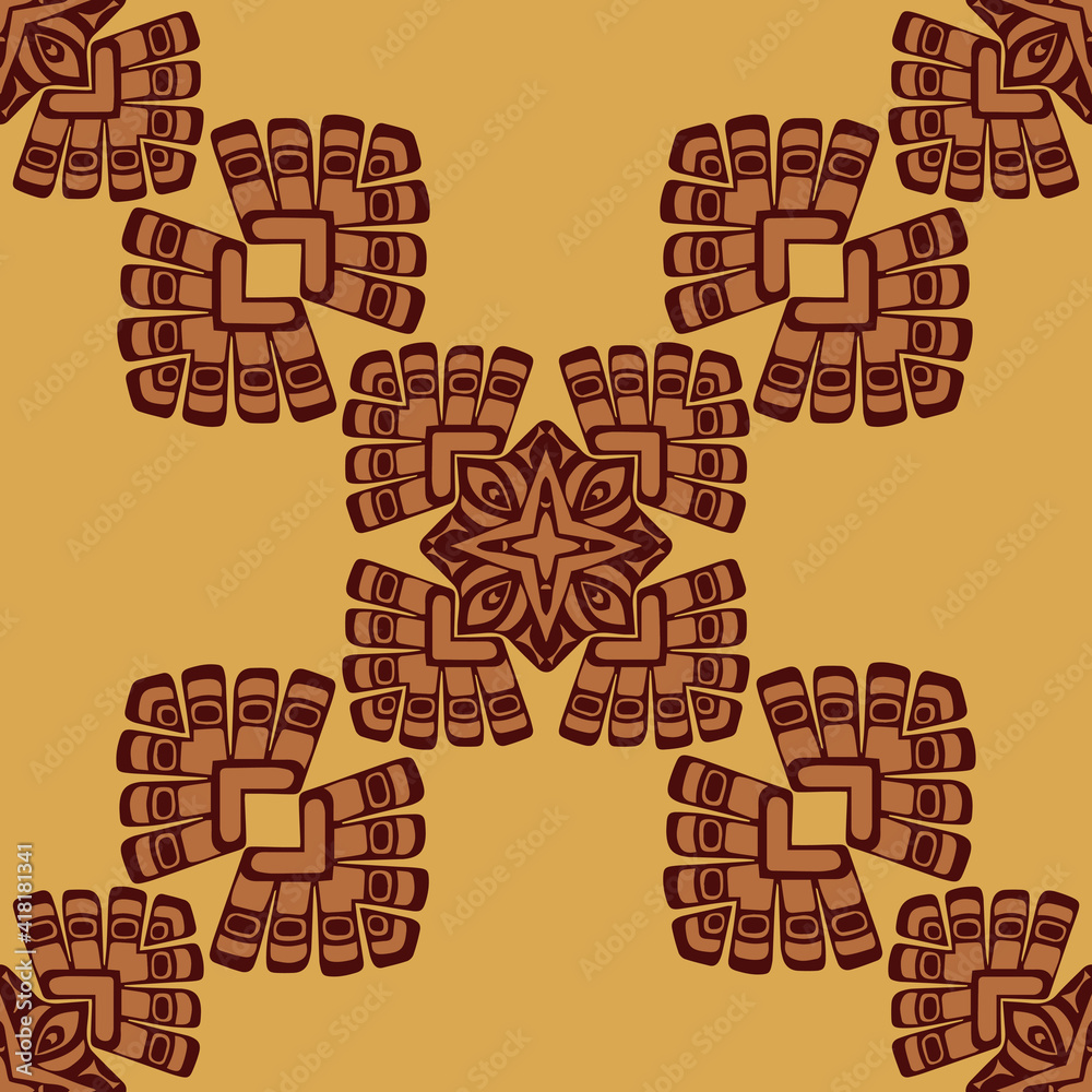 Abstract seamless pattern stylization in ethnic style with geometric shapes.